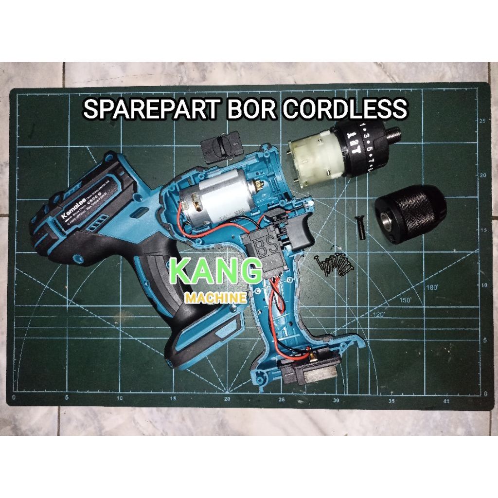 sparepart bor baterai Kamolee 13mm impact drill cordless 18V 21V LXT gearbox chuck dinamo switch tri