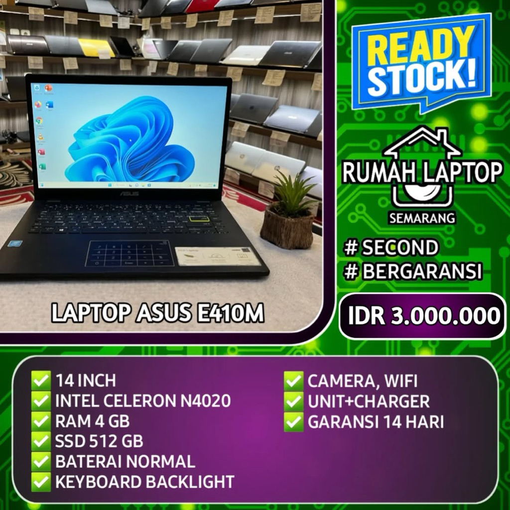 Laptop Asus E410M (second). Intel Celeron N4020. RAM 4 GB. SSD 512 GB. Backlight