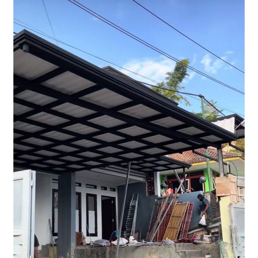 kanopi atap alderon upvc dobel layer rangka hollow galvanis