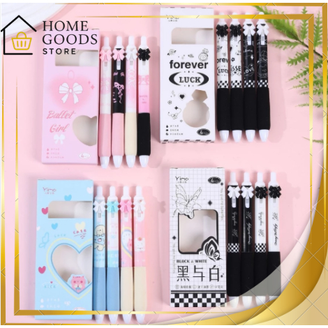 PN11 Pulpen Gel Mekanik 0.5mm Set Isi 4 Pcs Pulpen Karakter Aesthetic Tinta Hitam untuk Sekolah dan 
