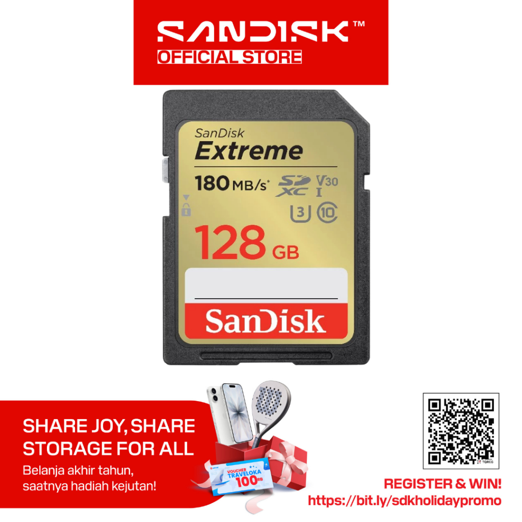 SanDisk SDXC Card Extreme 128GB UHS-I U3 V30 for 4K UHD (Up to 180MB/s)
