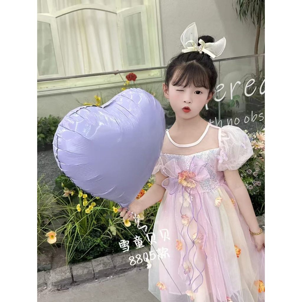 Dress tile pita motif bunga timbul rainbow pelangi