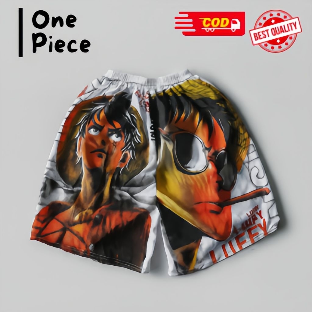 Celana Boxer Pria Motif One Piece Ori Celana Pendek Boxer Cowok Pinggang Karet Bahan Katun Motif Ker