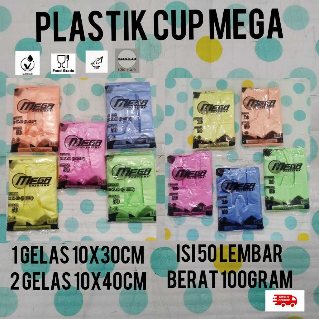 Kantong plastik cup gelas Warna MEGA/Cup 1Gelas Dan Cup 2Gelas / Plastik kresek cup gelas warna ( ku