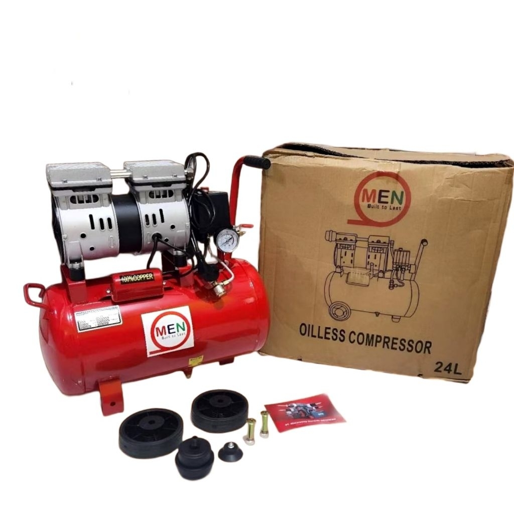 Mesin Kompresor Angin Listrik 1HP MEN 24 Liter Kompresor Oiless Silent 750watt Compressor Angin Tanp