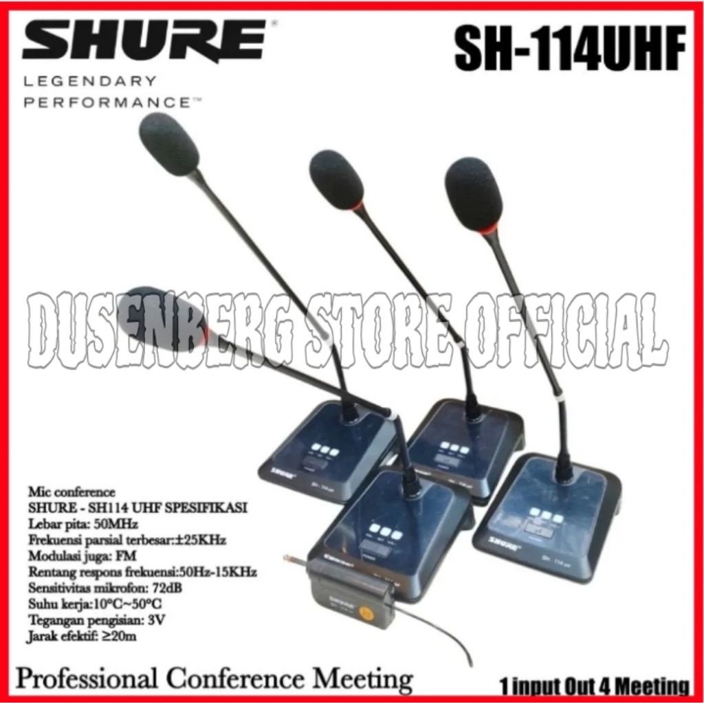 Microphone 4 Channel Conference 4 Mic Meja Wireless Podium S H U R E SH - 114 UHF Mikrofon Mik Wirel