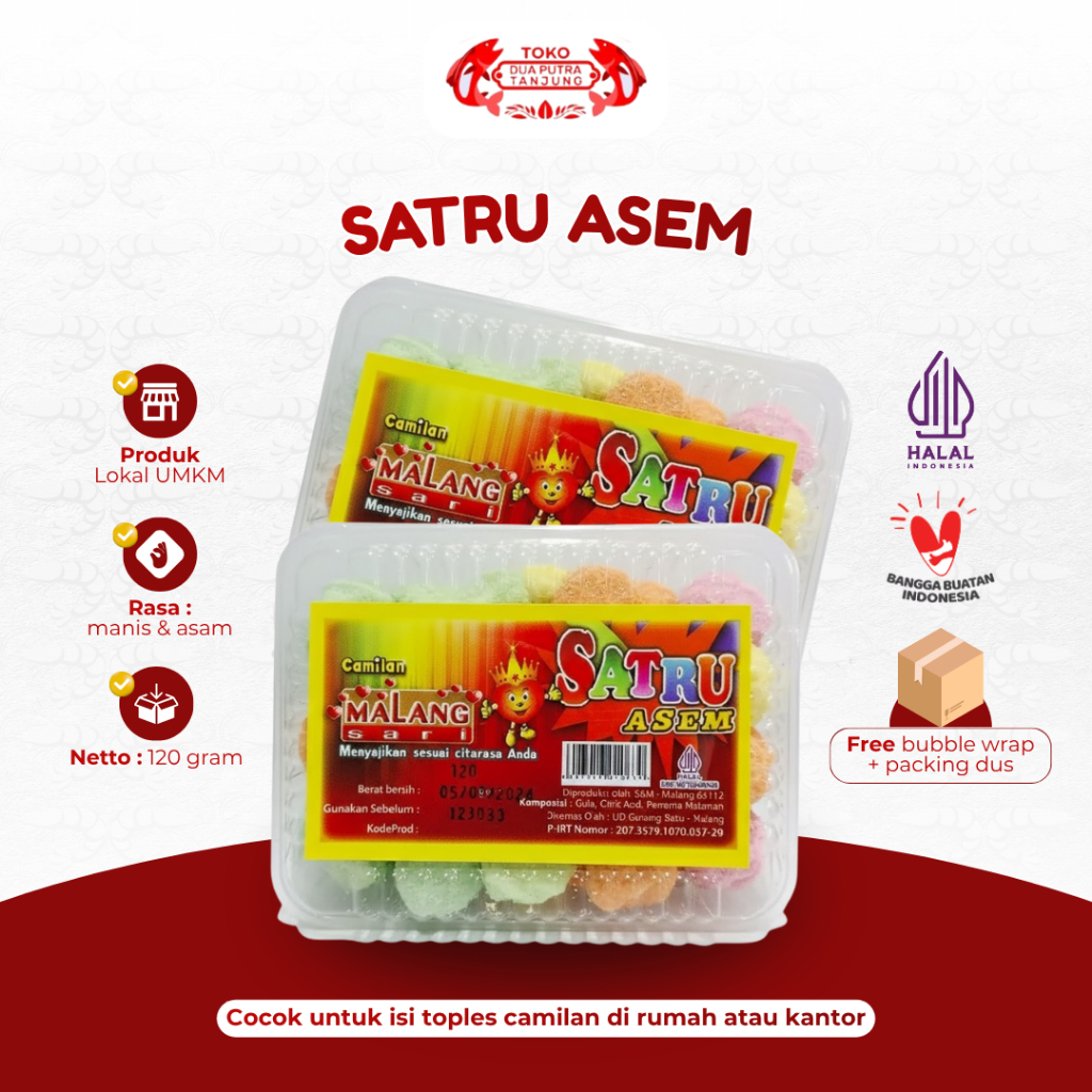 Dua Putra Tanjung Permen Jadul Satru Asem 120gram Malang Sari Cemilan Makanan Ringan Unik Manis Asam