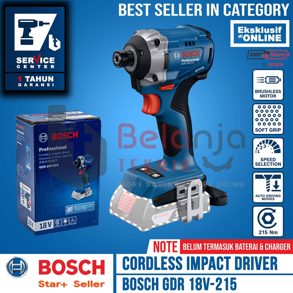 Mesin Bor Pembuka Obeng Baterai Bosch GDR 18V-215 Impact Driver Cordless Brushless 18 Volt GDR 18V 2