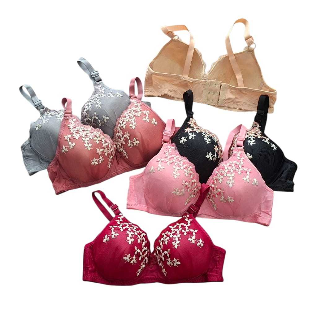 Bra Bh Wanita Busa Tipis Motif Bordir Ukuran 36-42 Tanpa Kawat