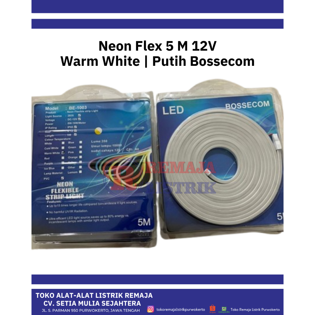 NEON FLEX Warm White | Putih 5M 12V Bossecom