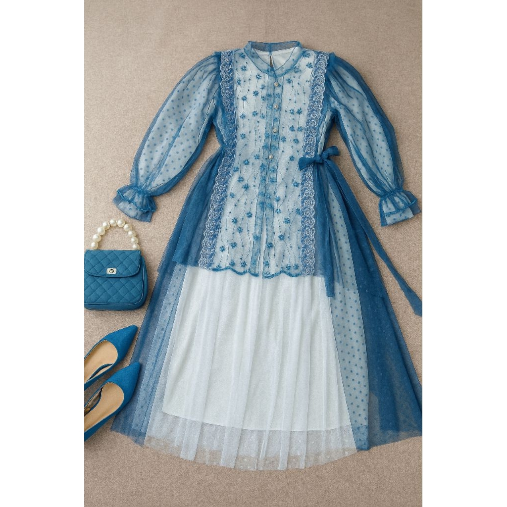 Safa Set Brokat Gamis  Outer Anak Remaja Tanggung Usia 0 1 2 3 4 5 6 7 8 9 10 11 12 13 14 15 Tahun M