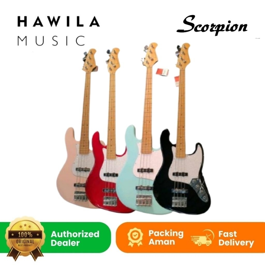 Guitar Bass Scorpion JJ20 JJ 20 Red - Pink - Blue - Black Bass 4 String Scorpion Original