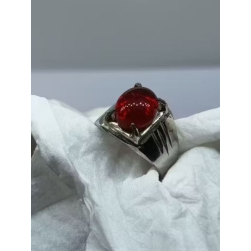 cincin batu akik delima merah siem bukan bangkok 12 mm mban monel gigi