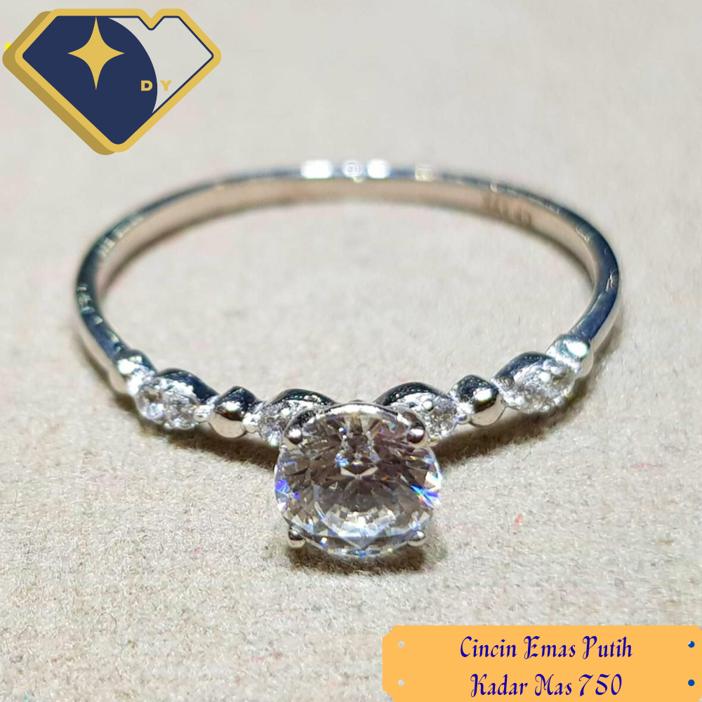 Cincin mas Putih Permata Zirconia Terbaru 02 Kadar mas 750