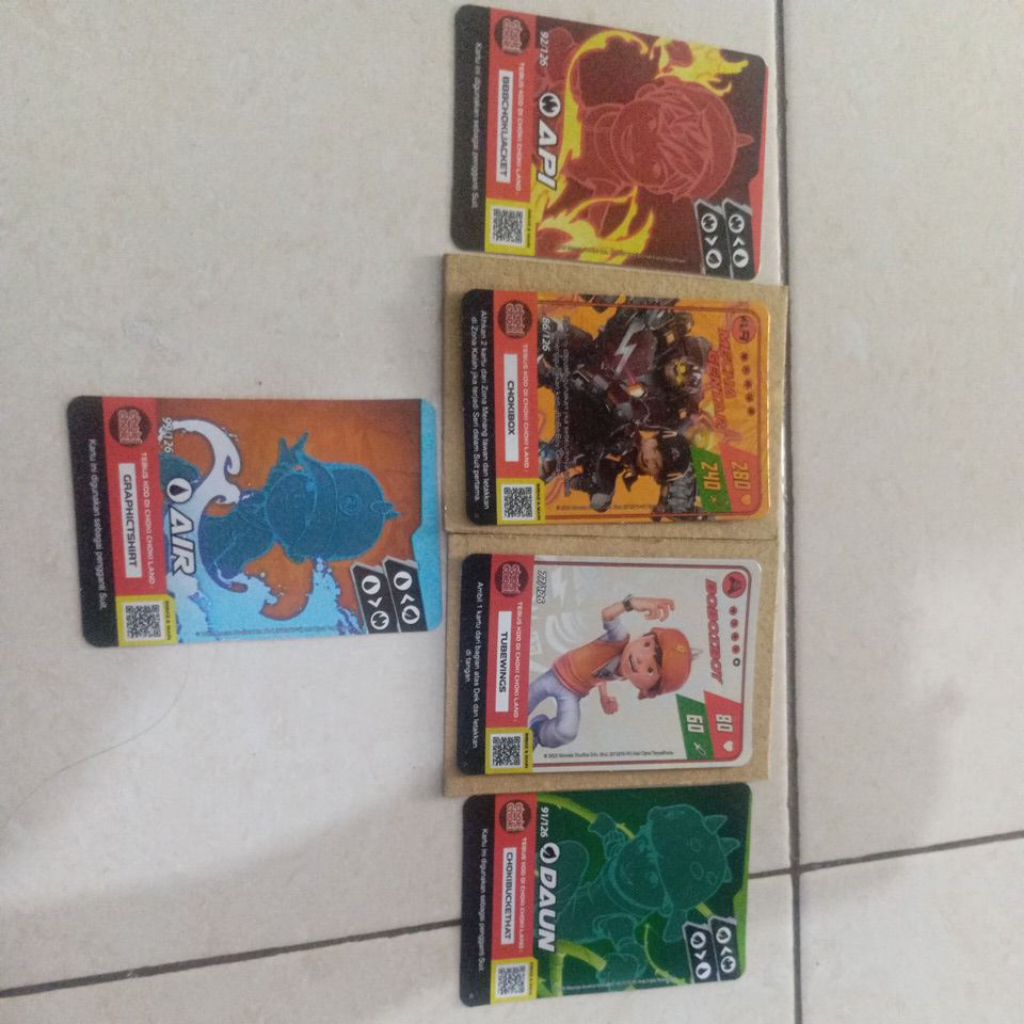 KARTU CHOKI CHOKI BOBOIBOY API DAUN AIR MECHA GENTAR AR, KARTU BOBOIBOY KUASA 3 A DAN BOBOIBOY GENTA