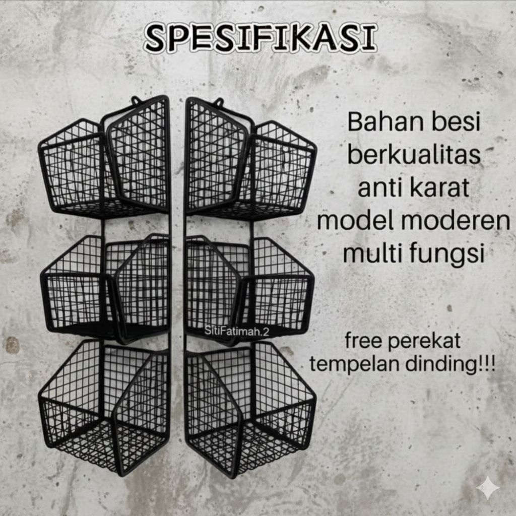 Rak keranjang besi susun 3, Rak dapur serbaguna, Rak tempel dinding