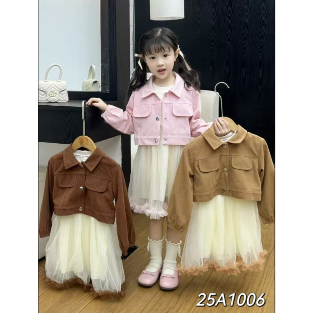 Dress+Rompi anak umur 1 tahunan Setelan rompi anak perempuan import