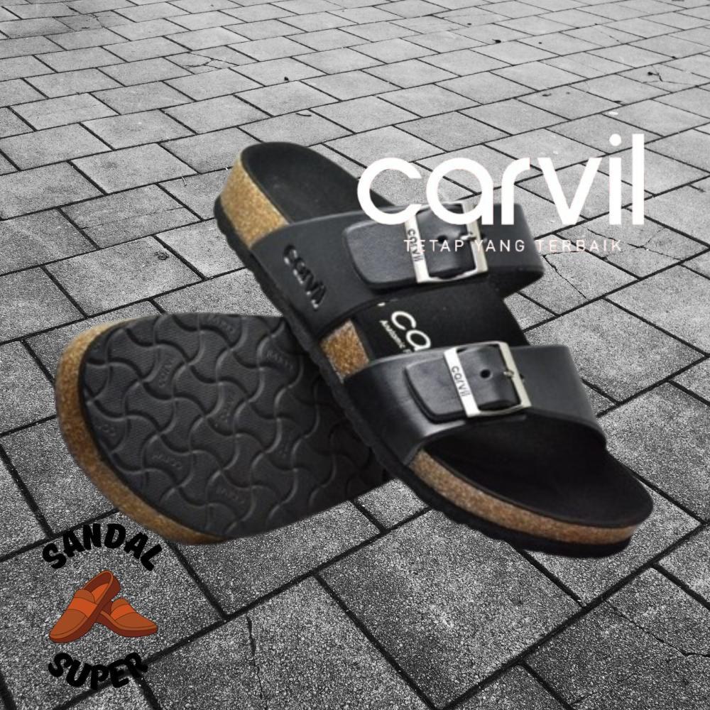 CARVIL ROMEO - sendal carvil pria casual / sandal selop kulit pria coklat/hitam