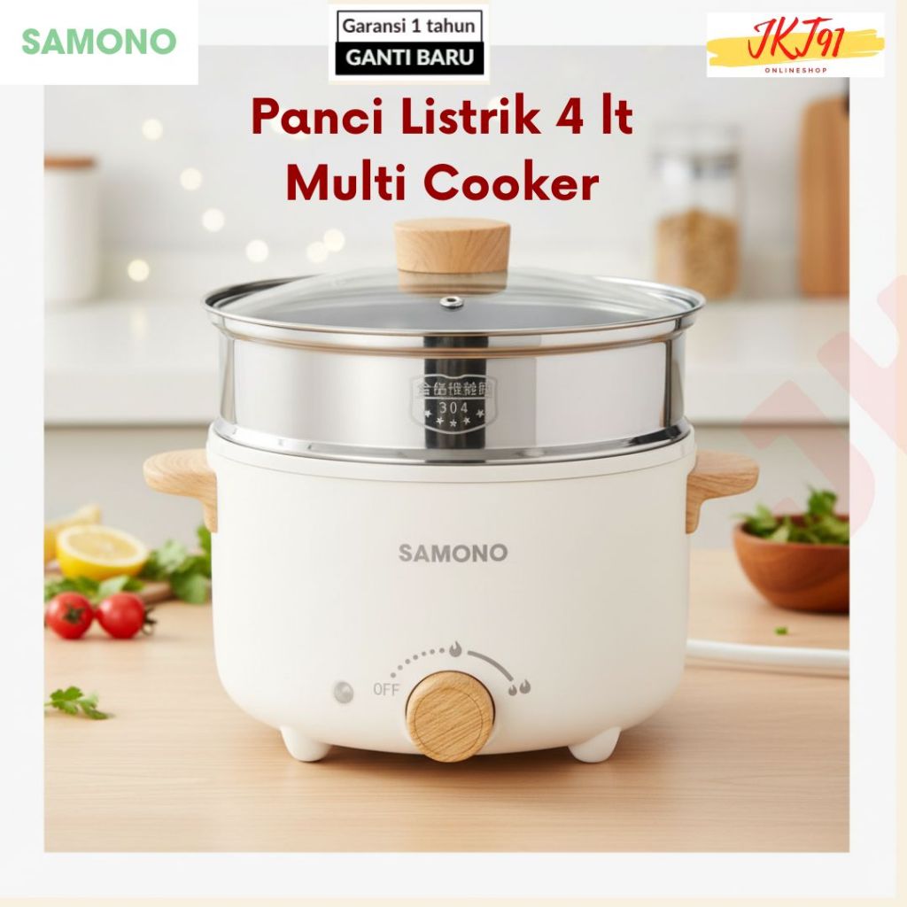 Panci Listrik - Panci Listrik Low Watt - SAMONO Panci Listrik Serbaguna Teflon Keramik 4 Liter