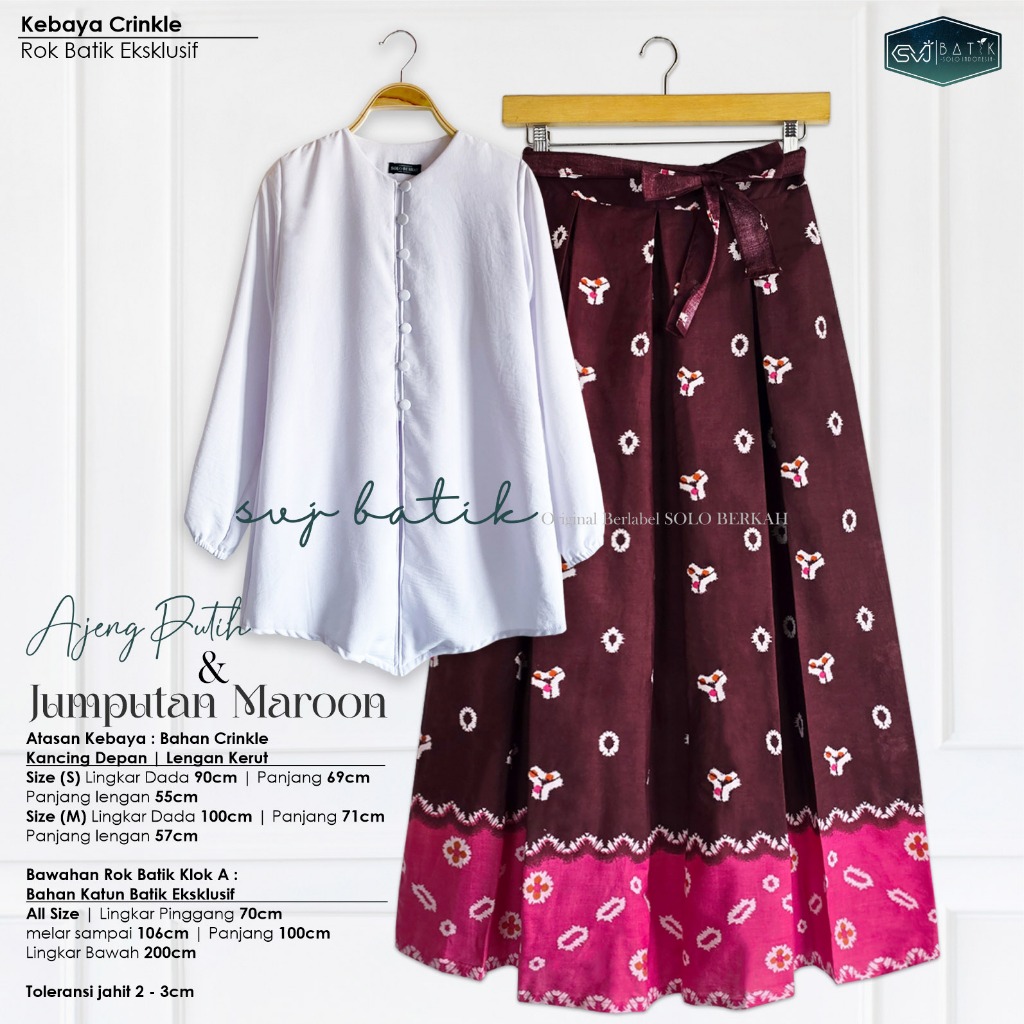 Setelan wanita batik rok batik set atasan ajeng kebaya polos putih ootd kondangan modern batik svj