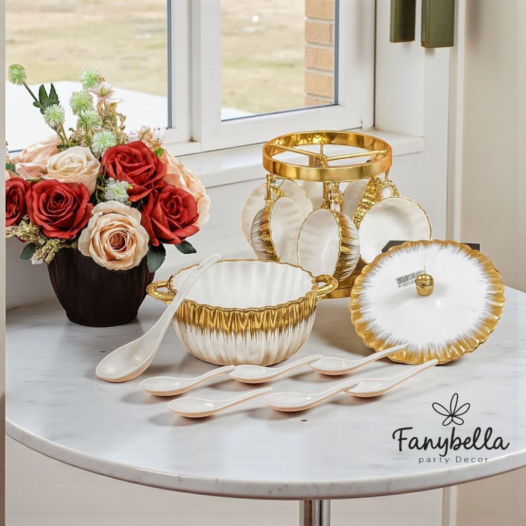 Prasmanan  Tempat buah satu set Putih Gold Emas Mewah Lebaran dekorasi rumah/ FANYBELLA