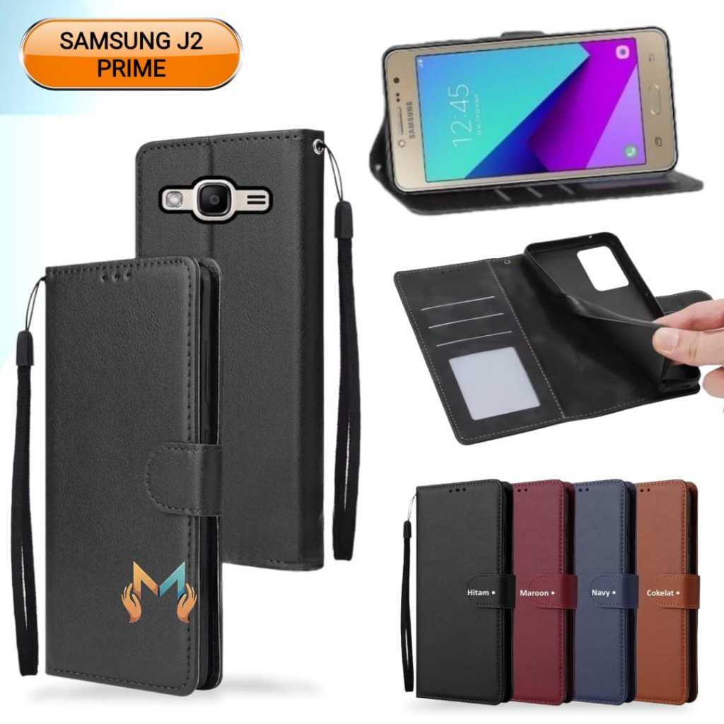 Flip Case Leather Samsung J2 Prime Casing Dompet Kulit Buka Tutup