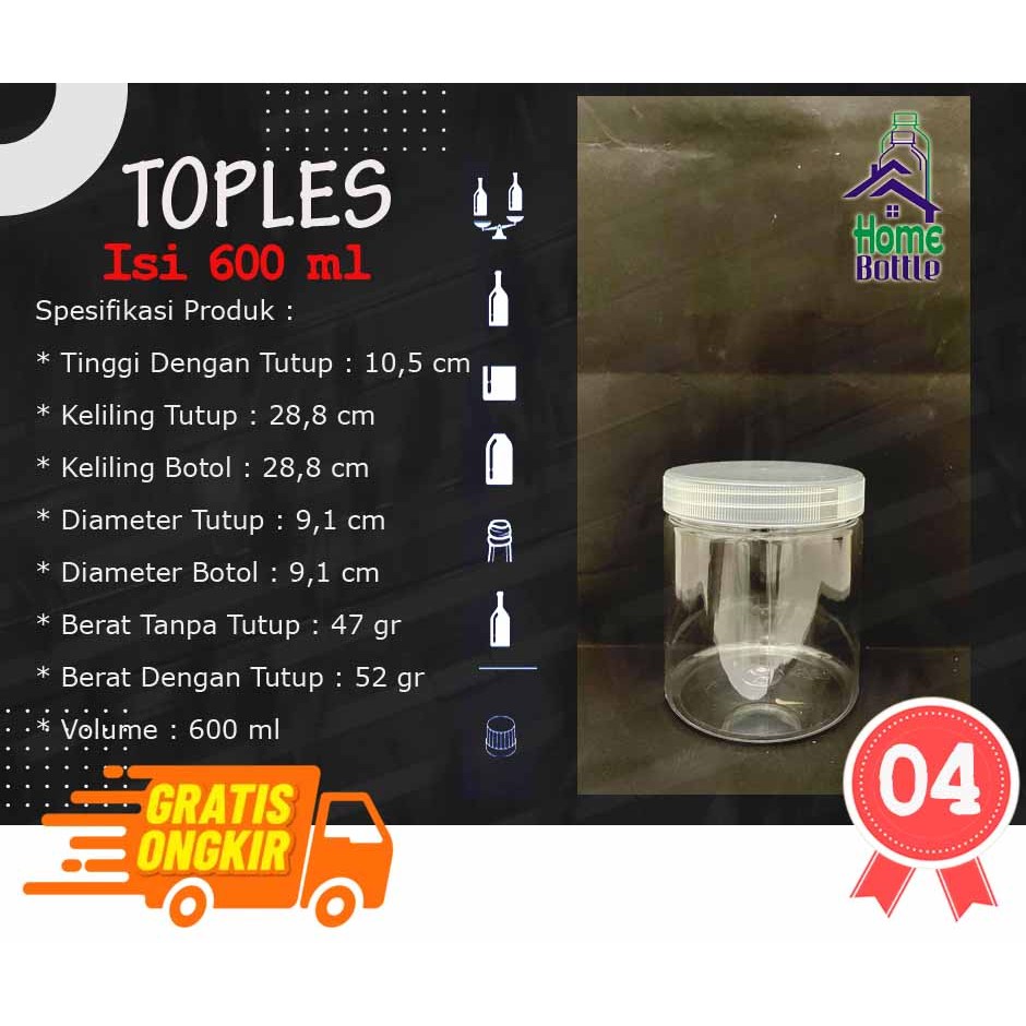 Toples Plastik Bening Toples kue Lebaran 600 ml