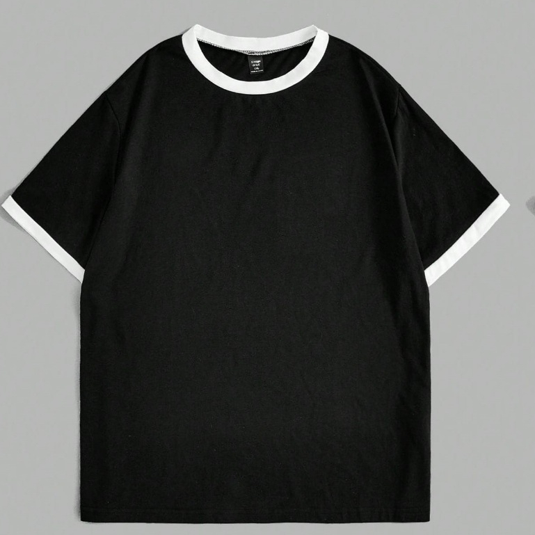 T-Shirt Hitam Catton 24s Pria Disto _Kaos Casual Branded Ringer Tee " Atasan Vintage Lengan Pendek U