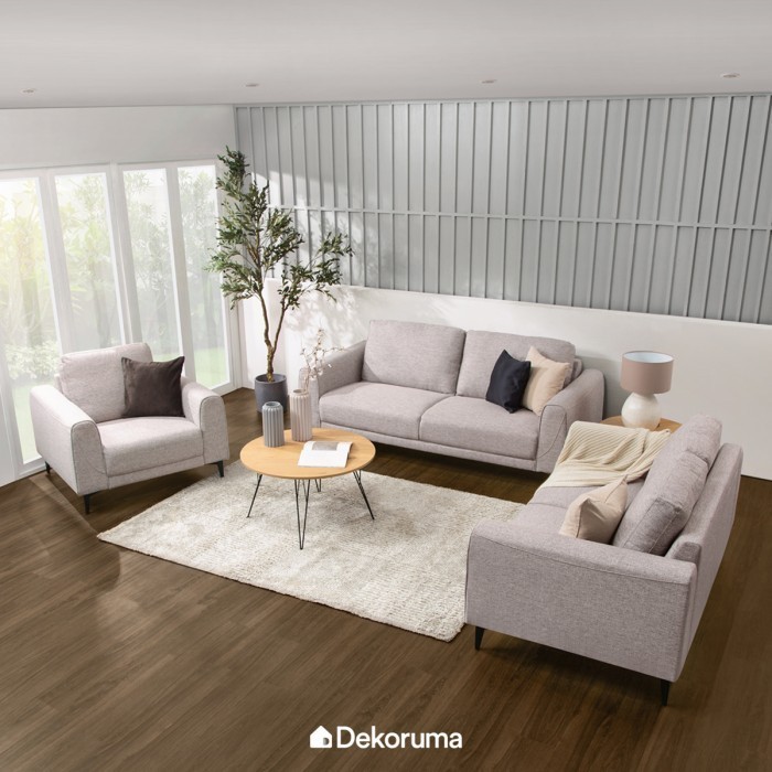 Dekoruma MIKIO Sofa Kain / Sofa Kain Minimalis / Sofa Ruang Tamu Keluarga - Abu-Abu Muda