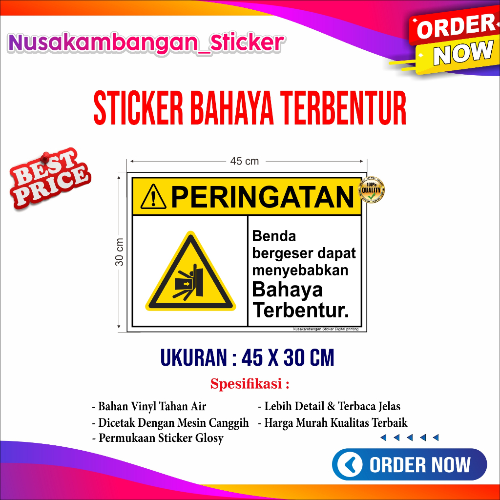 STICKER PERINGATAN BAHAYA TERBENTUR BENDA BERGESER BAHAYA TERBENTUR TERJEPIT