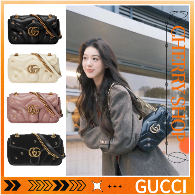 Gucci GG Marmont lambskin diamond buckle series small bag 443497
