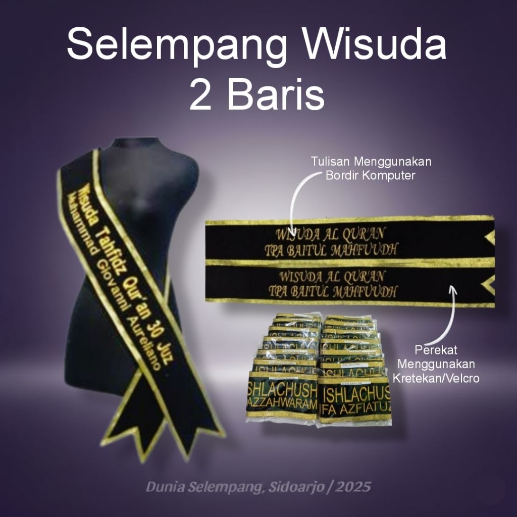 Selempang Wisuda 2 Baris | Selempang Wisuda | Selempang Bordir | Selempang Bludru | Bludru