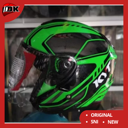 Helm KYT Kyoto Motif Super Fluo Carbon Green Half Face Hijau old Version