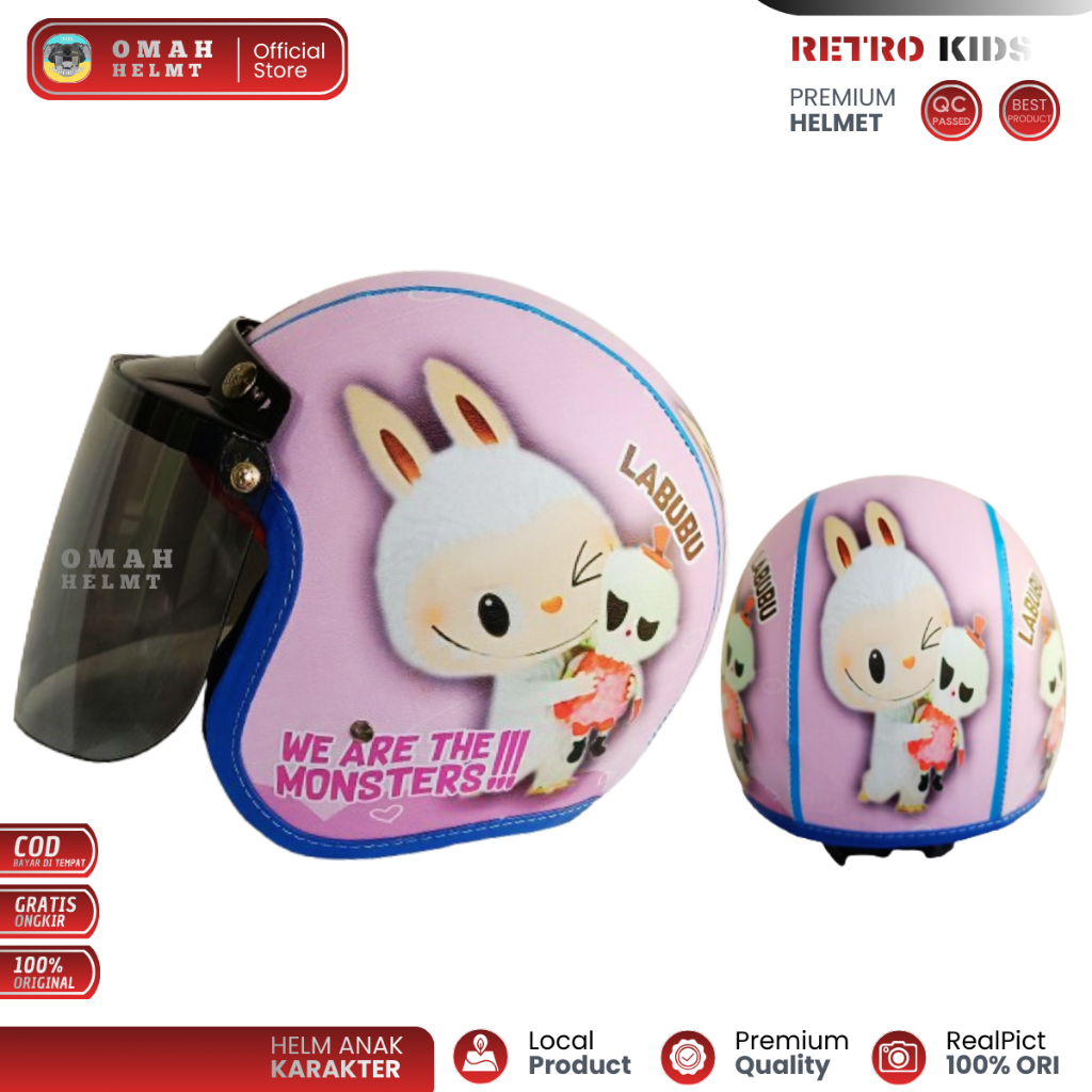 helm anak bogo karakter LABUBU/ helm motor anak untuk usia 2-6 tahun