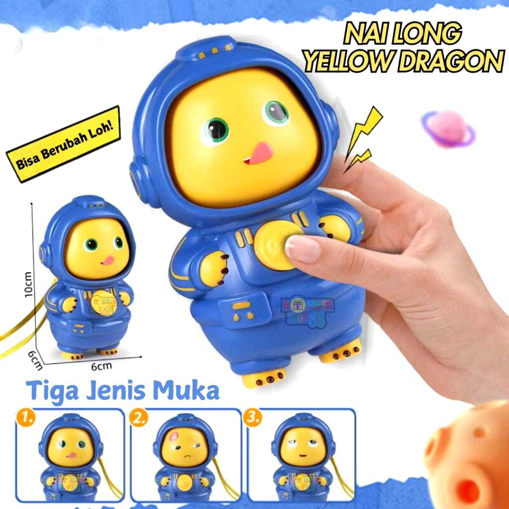 Mainan nailong gantungan tas bisa berubah wajah/Nailong barongsai/Mainan dino kuning