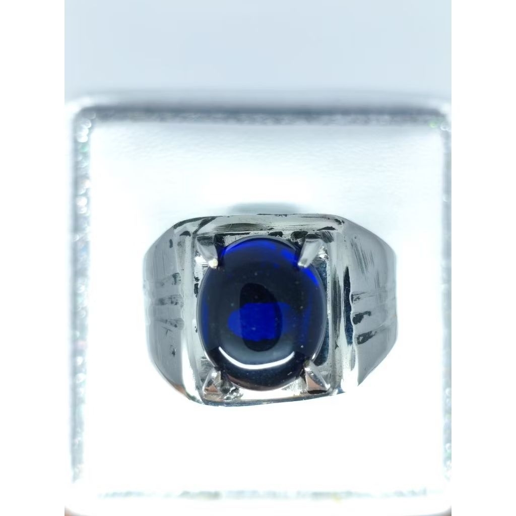 cincin batu akik delima biru cyklop 12 mm mban monel gigi