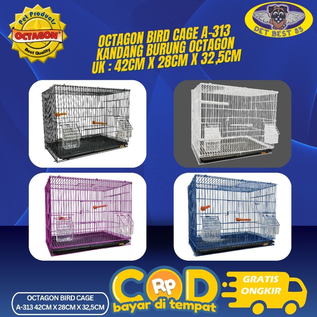 Kandang Burung Octagon A-313 Ukuran 42cmx28cmx32,5cm Bird Cage Kenari Lovebird Finch