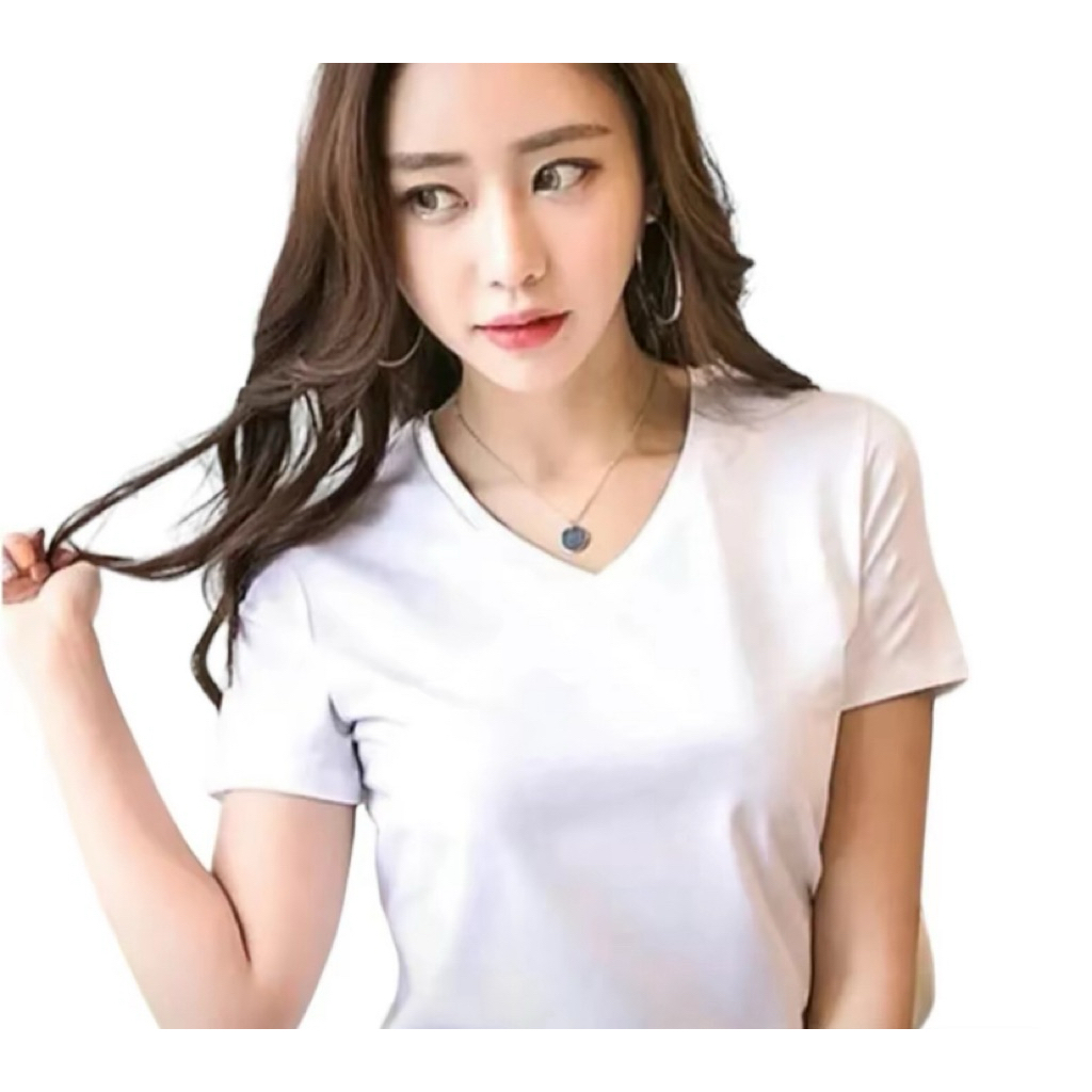 Baju Kaos Polos wanita Leher V
