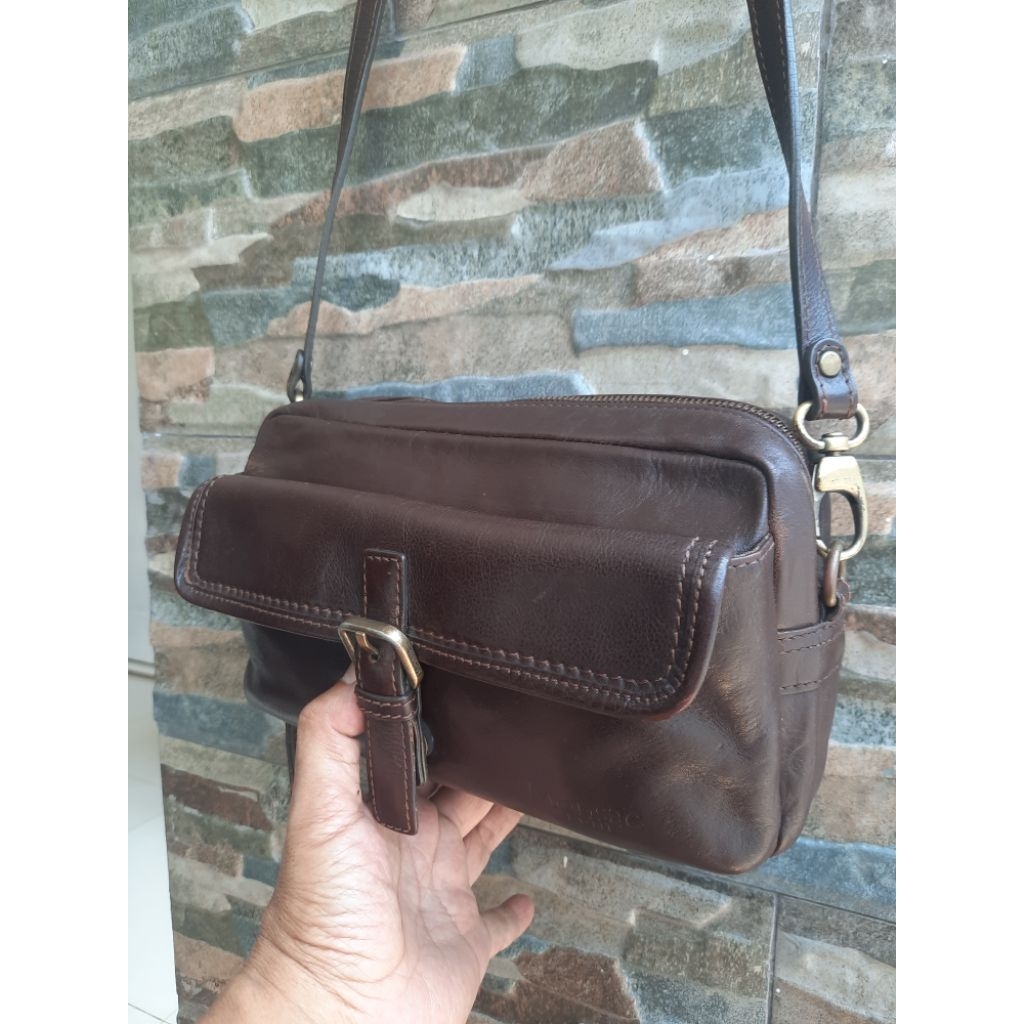 Sling Bag / Clutch Kulit Asli Italy Monsac Lengkap Tag Plat Besi