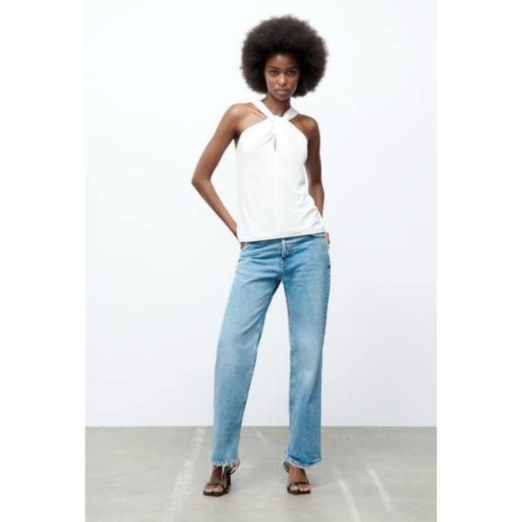 Zara White Halter Tank Halter Neck Top Basic Tank