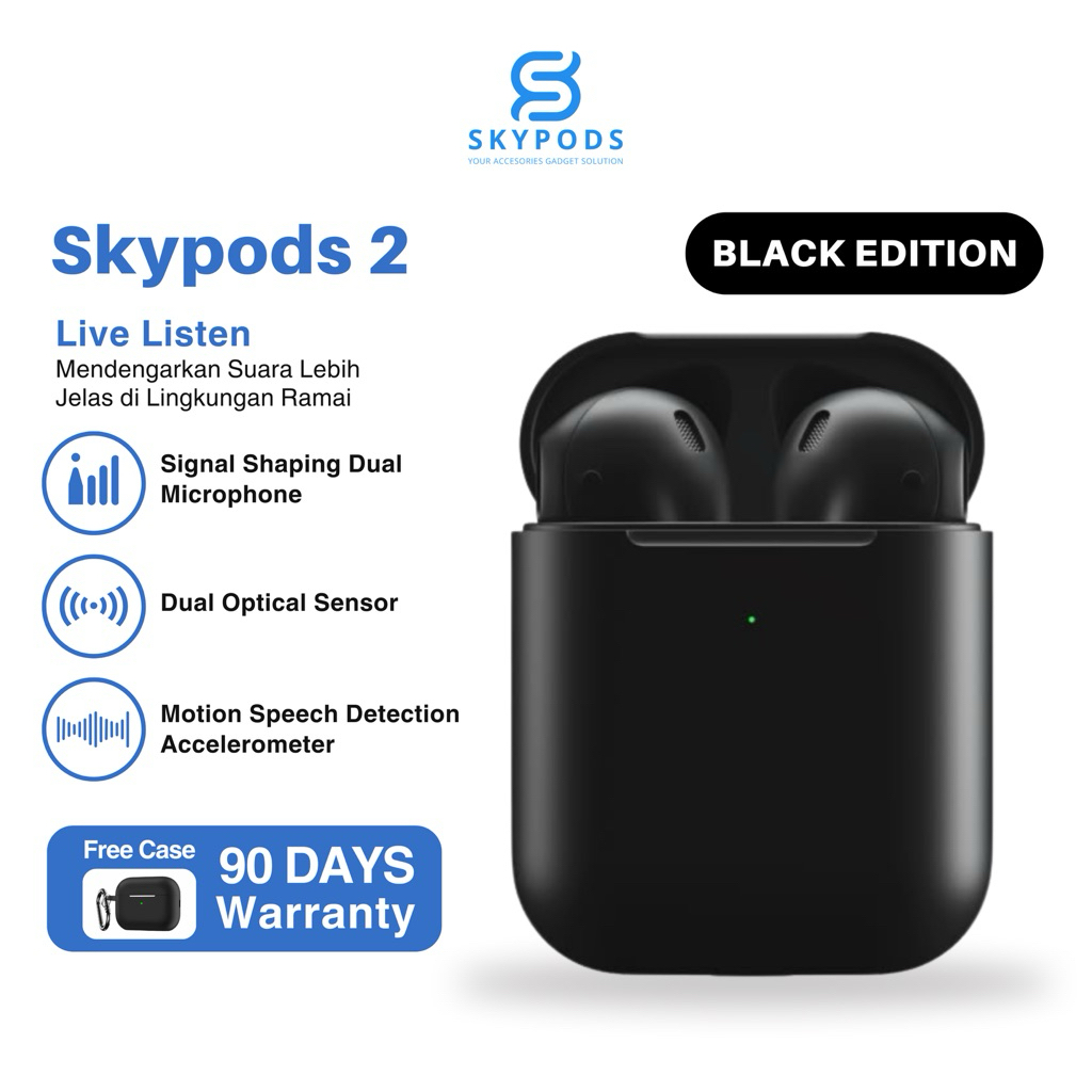 SkyPods Gen 2 “ Black Edition “ Wireless Earphone Bluetooth + Free Premium Silicon Case By SkyPods I