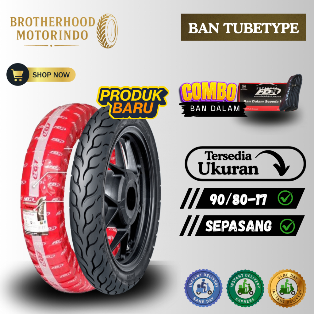 (PAKET SEPASANG) BAN FDR FLEMMO TUBETYPE (90/80-17 / 90/80-17) BAN FLEMO NON TUBLES FDR / BAN MOTOR 