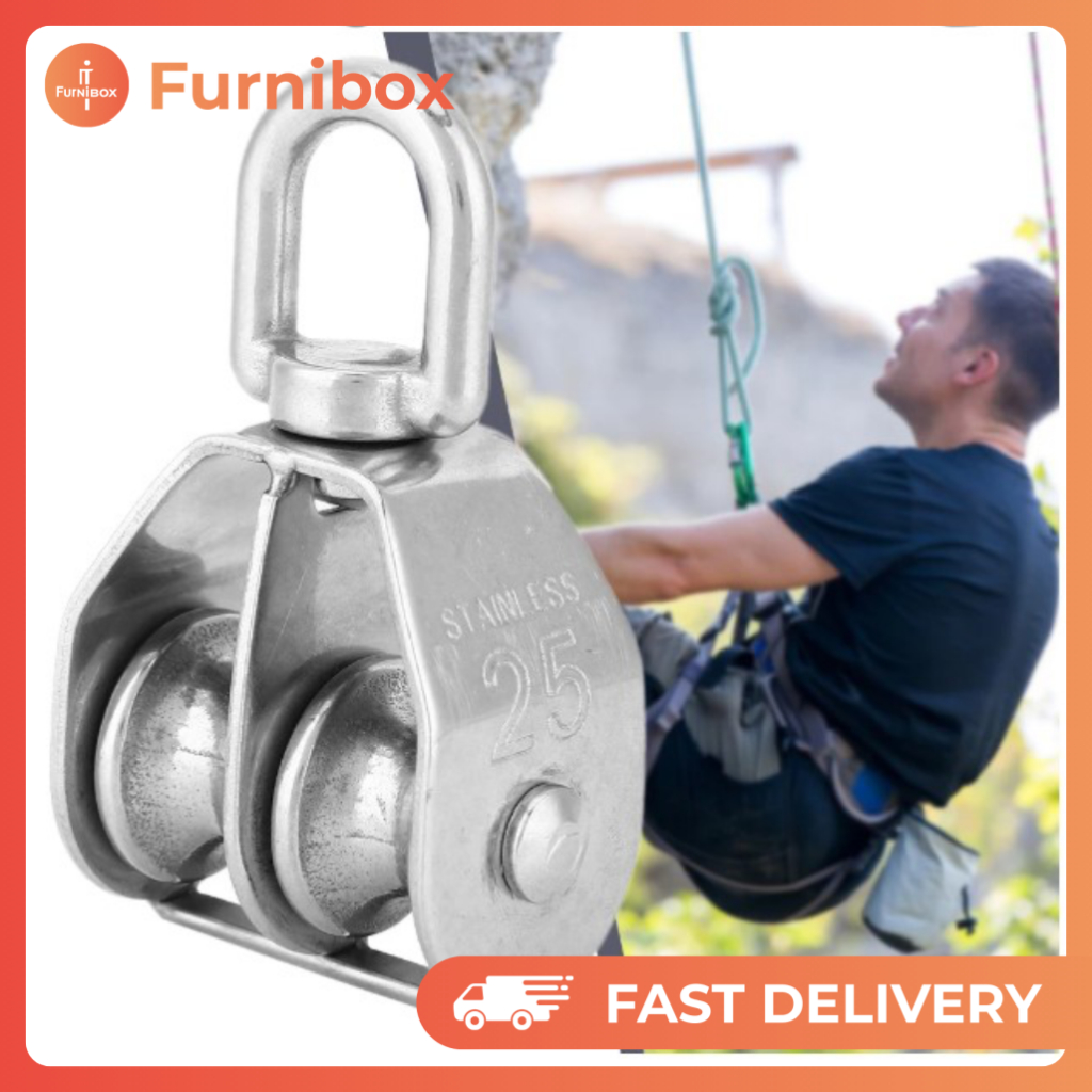 Katrol Kerekan Mini Serbaguna 1000 2000kg Swivel Pulley Stainless Steel Double Wheel M50 M75 M100