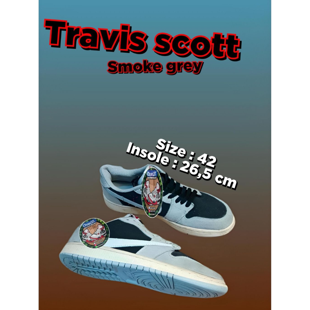 sepatu second/prelovedd sneakers pria dan wanita "TRAVIS SCOTT SMOKE GREY" size 42 insole 26,5cm