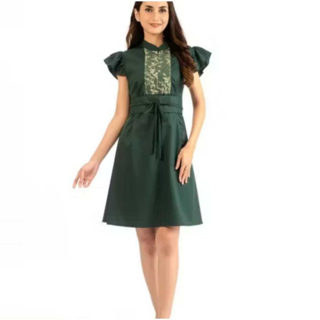CHEONGSAM DRESS IMLEK WANITA GAUN SINCIA GREEN LACE FORTUNE TAHUN BARU CINA