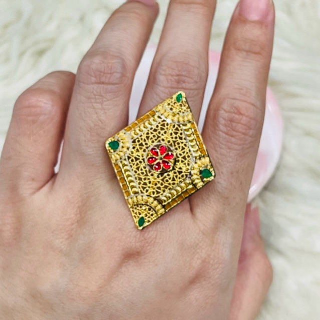 Cincin kerawang siku wajik motif dubai mewah elegant emas asli kadar 700
