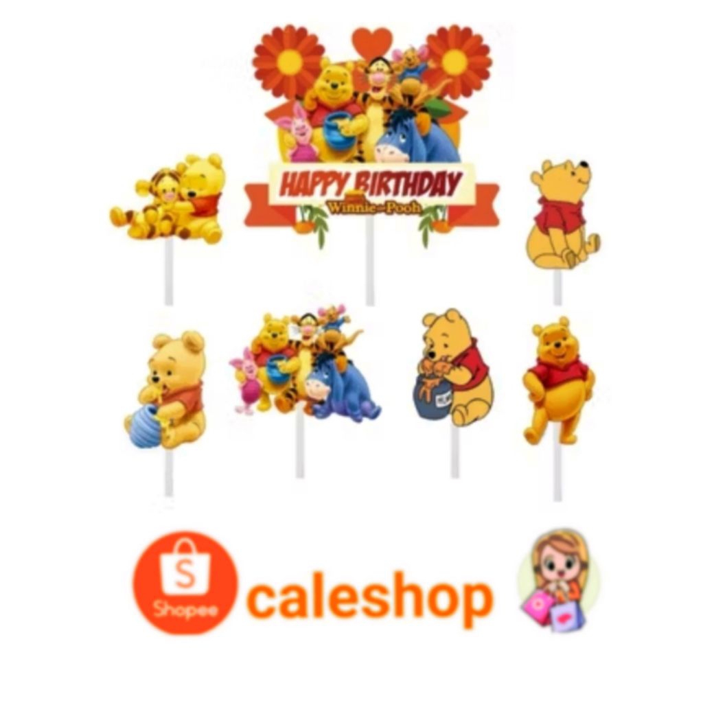 Topper Kertas / Toper Kue Ulang Tahun Anak Karakter / Hiasan Kue Winnie the Pooh