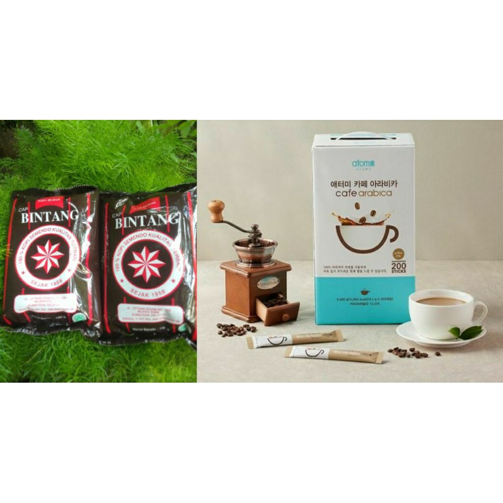Kopi Bubuk Cap Bintang Asli Semendo Kemasan 200 Gram & 10 Stik Kopi Bubuk Cap Atomy Asli Korea Kuali