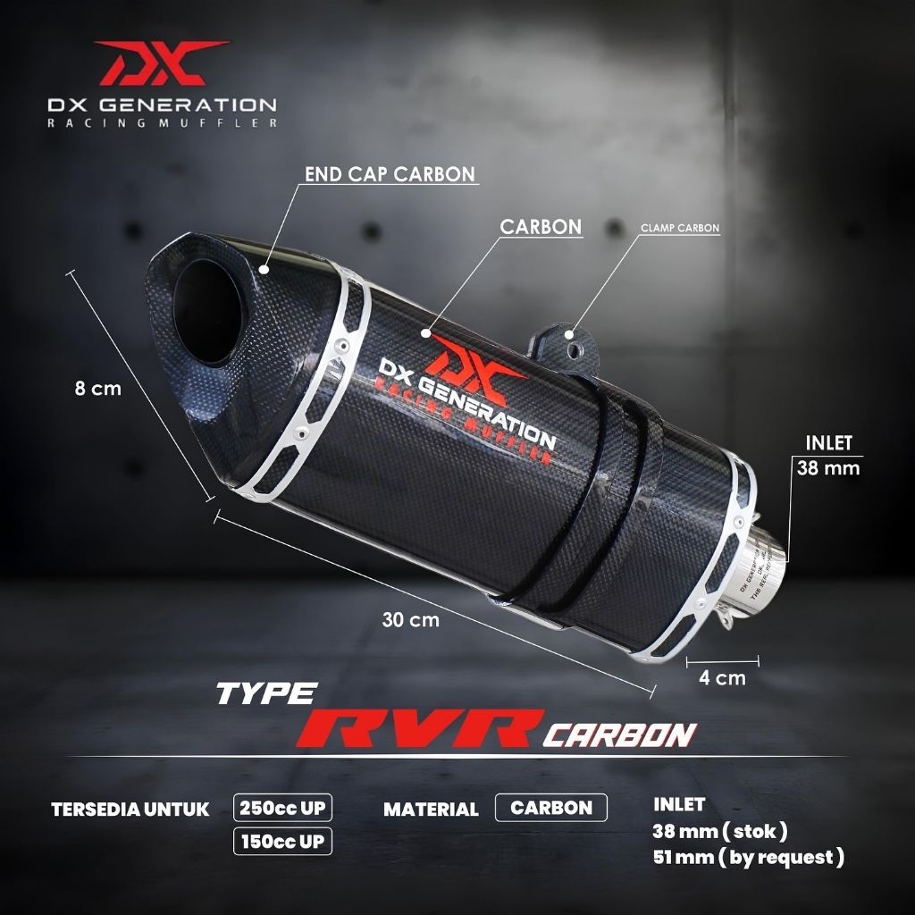 Knalpot ORIGINAL DX RvR Long Carbon - Header Blue (FULL SYSTEM) R25, MT25, CBR 250R, CBR 250RR, Ninj