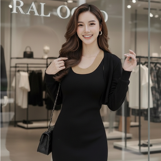 RAL OOTD Diva Set Korea Premium Dress dan Cardigan Knit Stretch Freesize